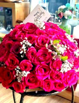 Bright Pink Arrangement with Birthday Card