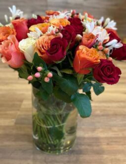 Glass Vase with Mixed Roses